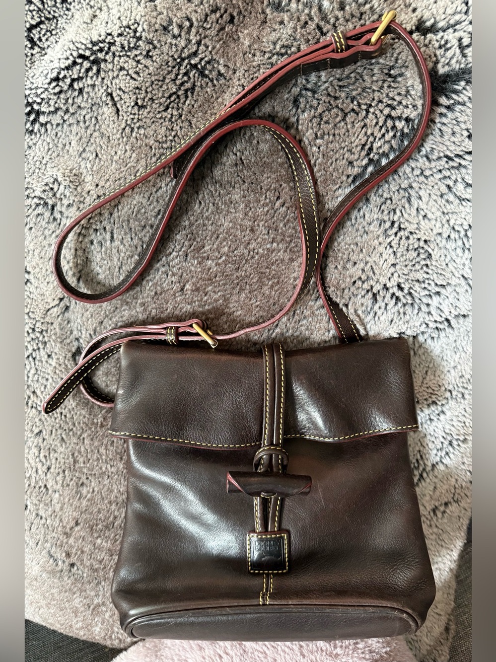 Dooney & Bourke Florentine Flap Over Brown Leather Toggle Crossbody Bag